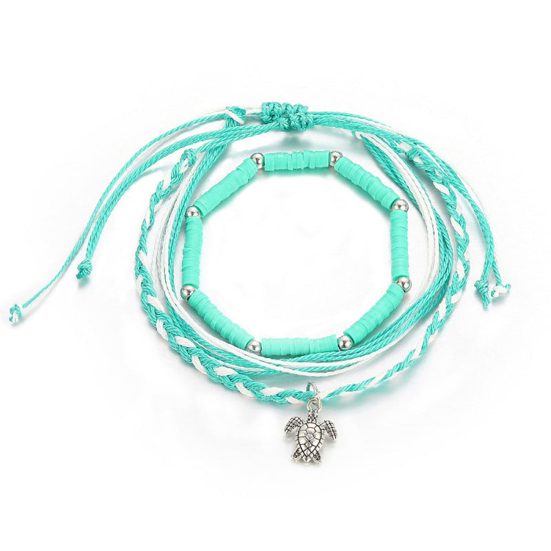Conjunto de tobillera con colgante de tortuga con cuentas verdes bohemias