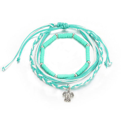 Conjunto de tobillera con colgante de tortuga con cuentas verdes bohemias