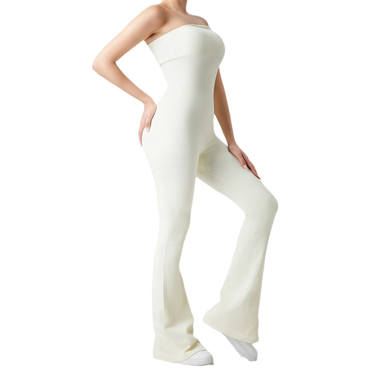 Women Fashion Solid Color Tube Top Yoga Jumpsuit