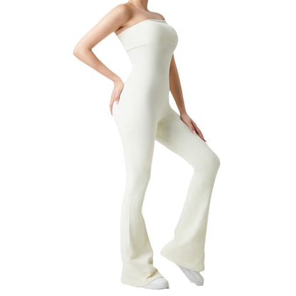 Women Fashion Solid Color Tube Top Yoga Jumpsuit