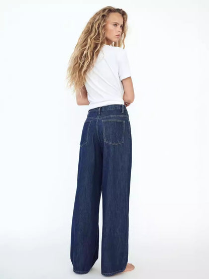 Women Fashion Casual Solid Color Straight Jeans