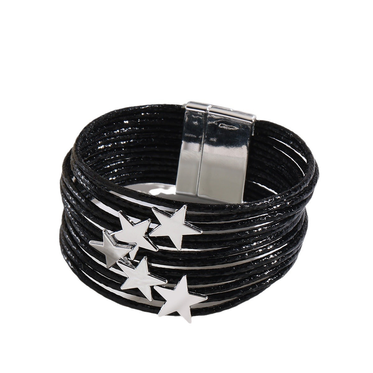 Women Fashion Creative Multi-Layer Five-Pointed Star Leather Bracelet