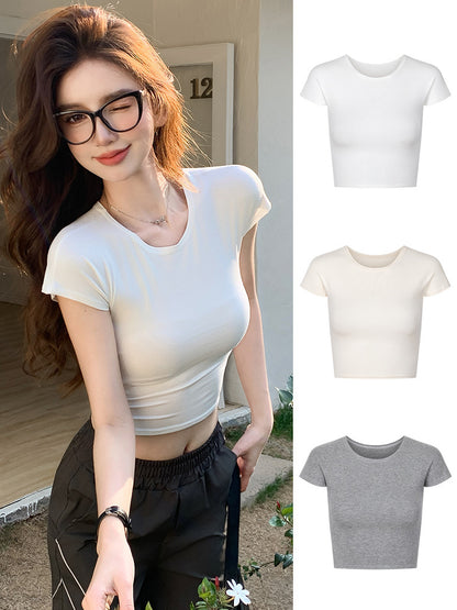 Camiseta básica informal de verano para mujer con corte ajustado