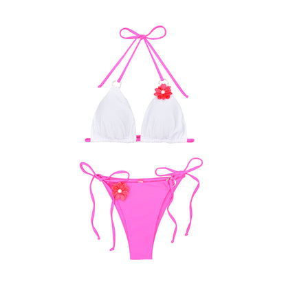 Traje de baño de playa sexy para mujer con estampado de flores en 3D en contraste de color