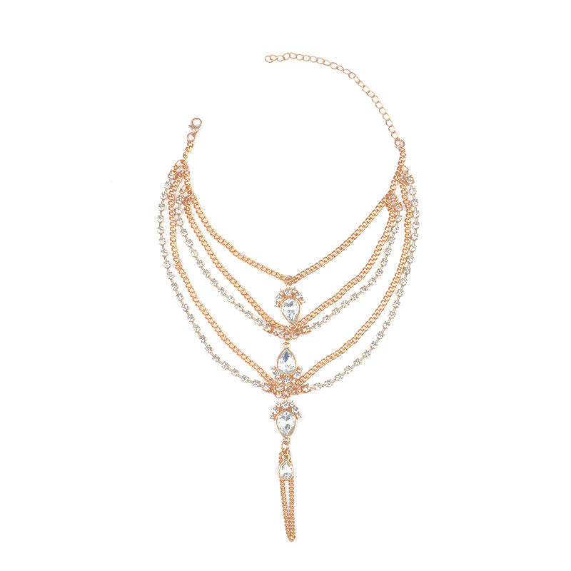 Tobillera multicapa con diamantes de imitación bohemios de moda para mujer