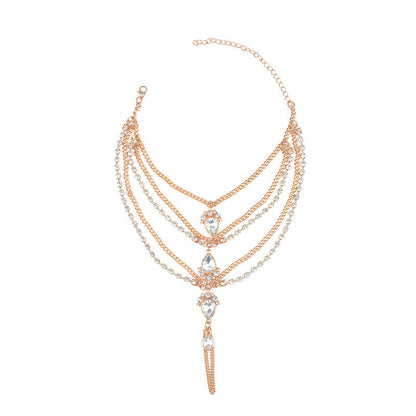 Tobillera multicapa con diamantes de imitación bohemios de moda para mujer