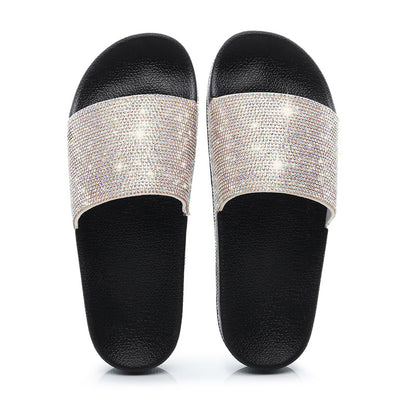 Pantuflas de plataforma con diamantes de imitación de moda para mujer