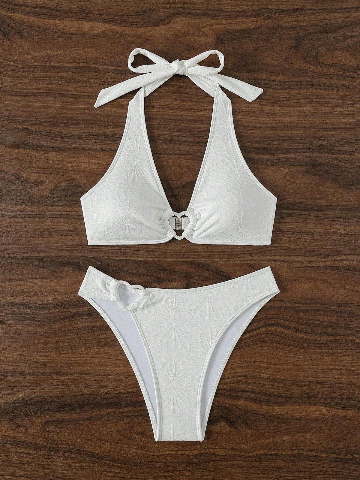 Bikini sexy de cuello halter de color sólido a la moda para mujer