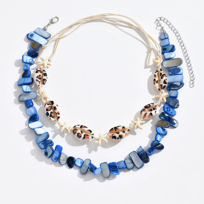 Ocean Wind Irregular Gravel Beaded Starfish Shell Sea Necklace