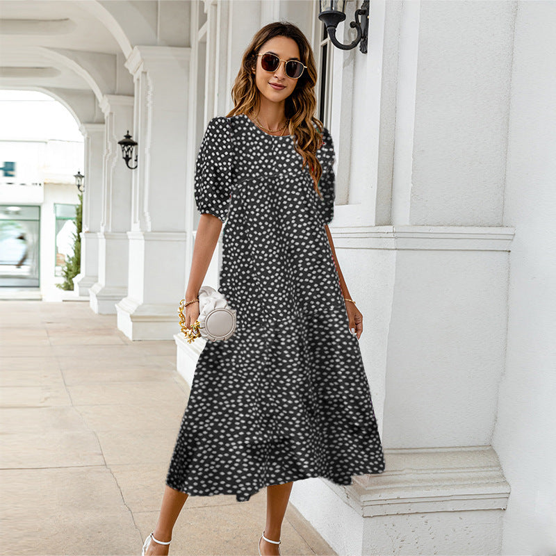 Summer Women Casual Bohemian Short Sleeve Polka Dot Dress