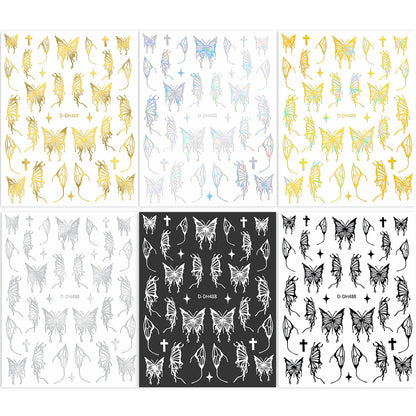 Laser Gold And Silver Gothic Liquid Butterfly Nail Art Sticker