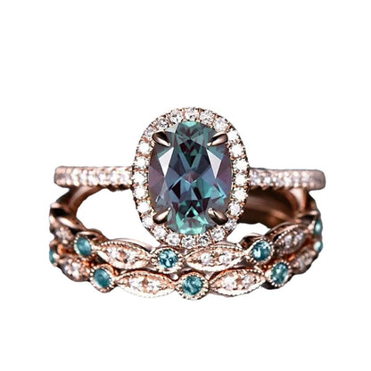 Conjunto de tres piezas de anillos apilables con piedras preciosas sencillas de moda para mujer