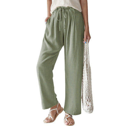Pantalones casuales de lino y algodón para mujer