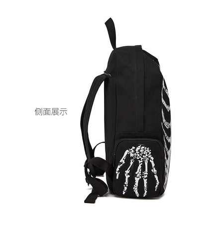 Women Fashion Halloween Print Skull Canvas Backpack