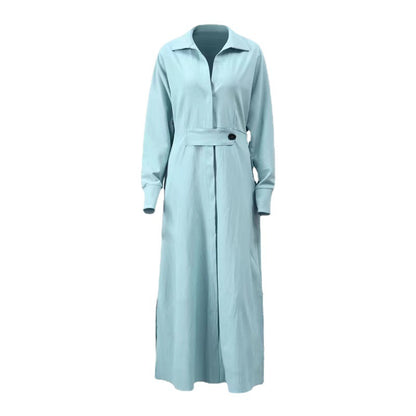 Women Fashion Elegant Solid Color Dress with Shirt Collar
