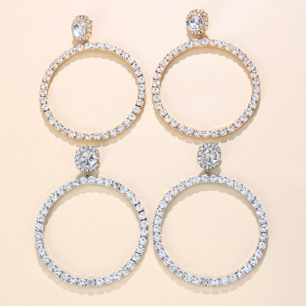 Fashion Exaggerated Round Rhinestone Earrings Alloy Jewelry