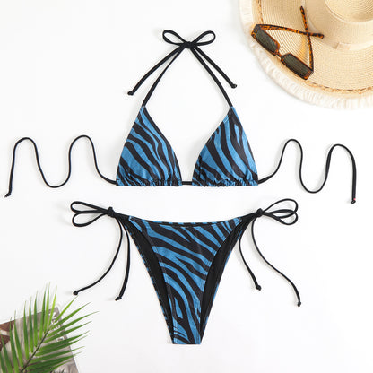Maillot de bain bikini sexy imprimé dos nu à lacets pour femme en polyester