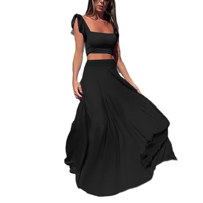 Women Fashion Solid Color Milk Fiber Two-Piece Set