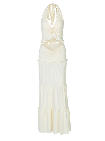 Ensemble haut court sexy à col licou et col en V pour femme