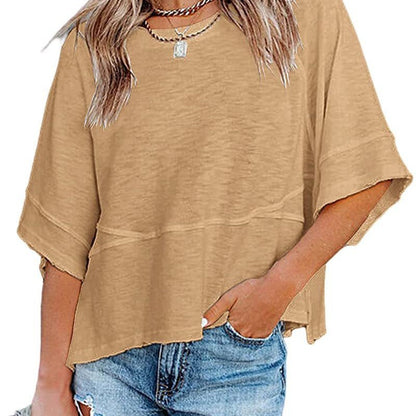 Casual Round Neck Blank T-Shirt for Women in Solid Colors