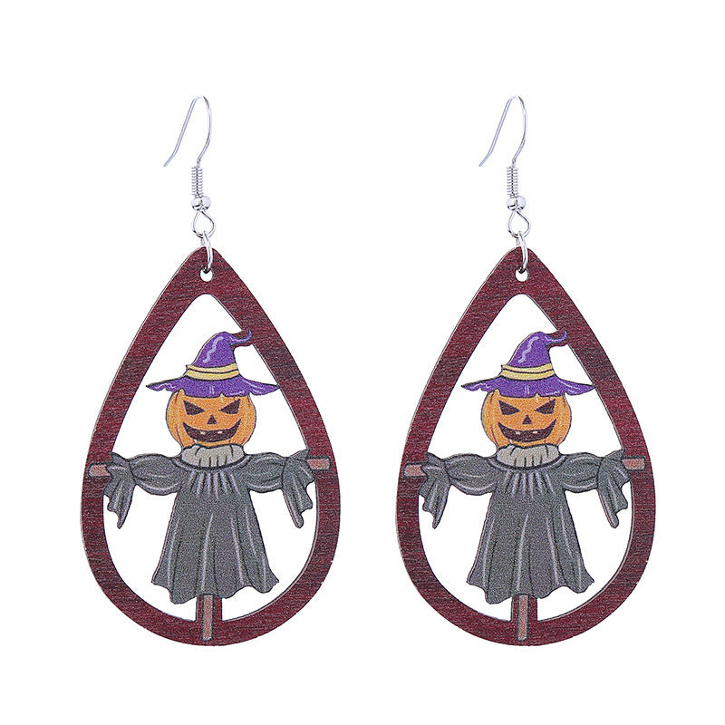 Halloween Women Funny Horror Ghost Witch Wooden Earrings