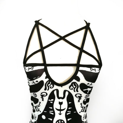 Vestido sexy punk de Halloween con calavera y huesos cruzados para mujer