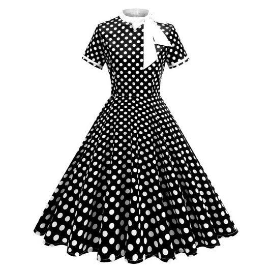 Women Fashion Elegant Color Contrast Wave Dot Dress