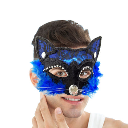 Halloween Lace Animal Cat Diamond Half Face Mask