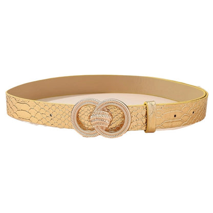 Women Fashion Sequins Double-Ring Metal Buckle PU Belt
