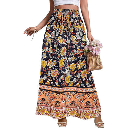 Falda holgada de cintura alta con estampado floral informal a la moda para mujer