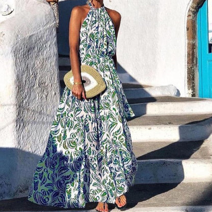 Bohemian Vintage Women Summer Vacation Halter Dress