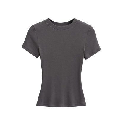 Camiseta de manga corta de algodón y elastano de color liso para mujer