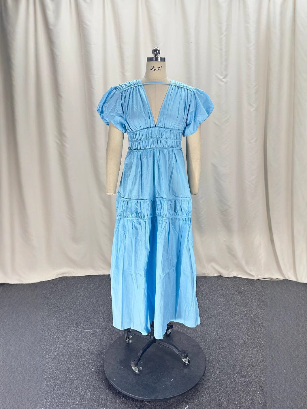 Women Casual Solid Cotton V-Neck Maxi Dress