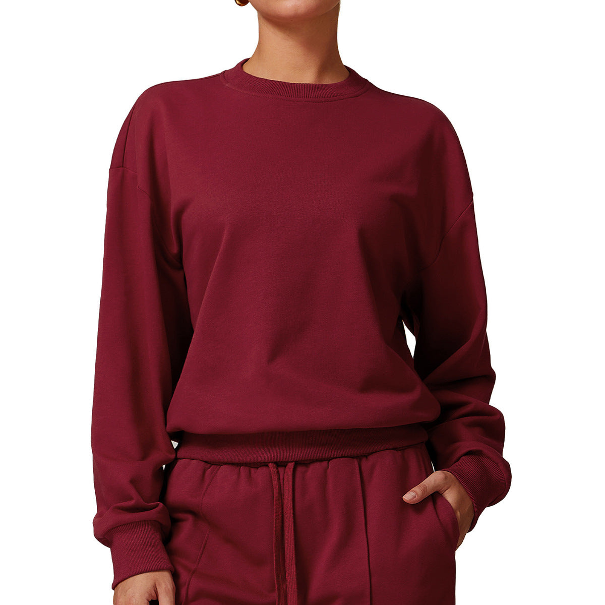 Women Fashion Casual Solid Color Long-Sleeve Sweatshirt