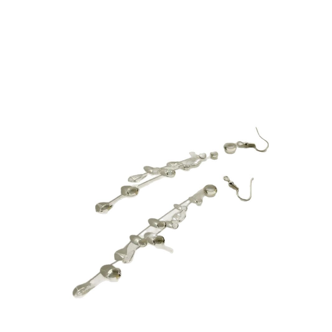 Simple Waterdrop Transparent Beads Tassel Earrings Necklace Set