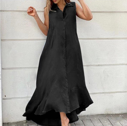 Vestido largo informal sin mangas con solapa para mujer