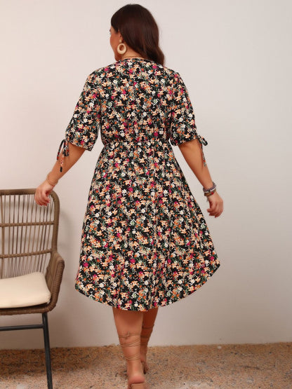 Women Fashion Elegant Plus Size Floral V-Neck Dress