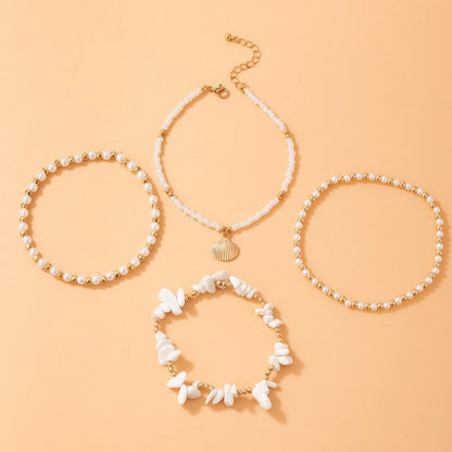 Conjunto de tobilleras con diseño de concha y perlas de imitación bohemias