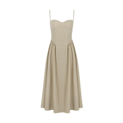 Women V-Neck Spaghetti Strap Backless Dress Solid Color Short Skirt