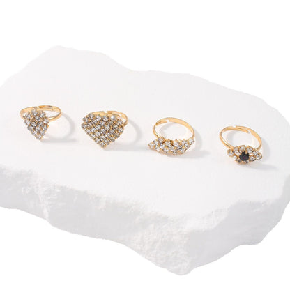 Juego de anillos geométricos con forma de gota de agua y diamantes de imitación