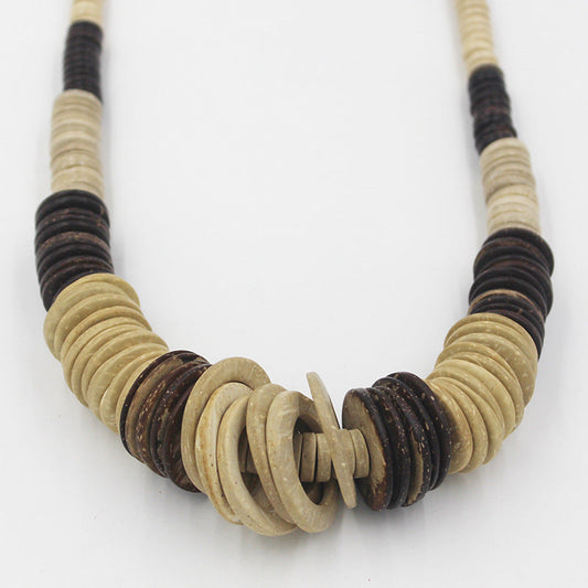 Collar unisex bohemio vintage geométrico de cuentas de concha de coco