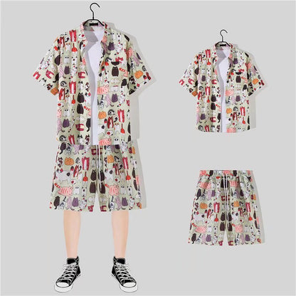 Conjunto de camisa informal de vacaciones con estampado de flores pequeñas para hombre