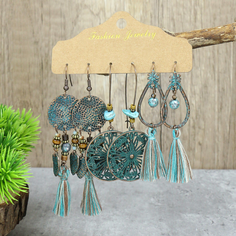 Conjunto de pendientes con borlas creativas retro de estilo étnico bohemio
