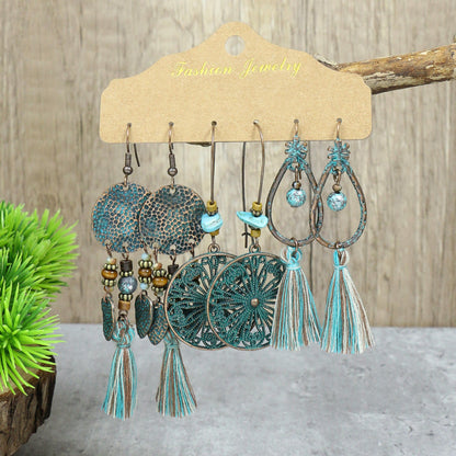 Conjunto de pendientes con borlas creativas retro de estilo étnico bohemio