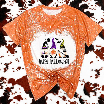Camiseta de manga corta con estampado naranja de Halloween para mujer