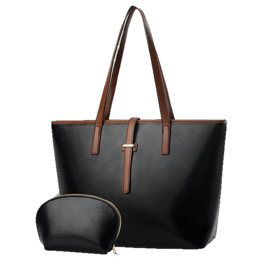 Conjunto de bolso de mano de PU de gran capacidad, informal, de color sólido, a la moda para mujer