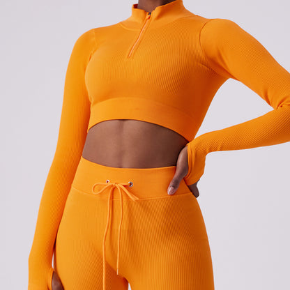 Top corto de yoga de manga larga informal de moda para mujer
