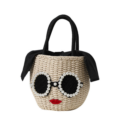 Bolsos tejidos con labios rojos y gafas creativas bohemias