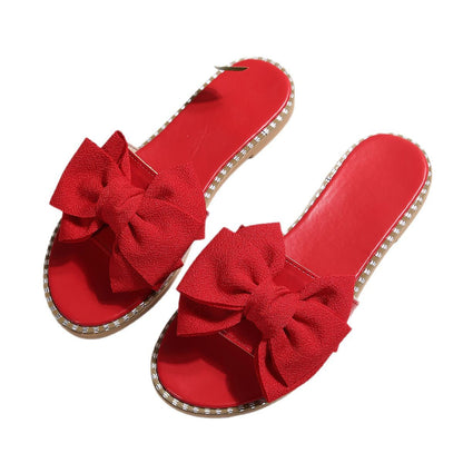 Pantuflas con lazo rojo para mujer - Zapatos planos informales con PU artificial