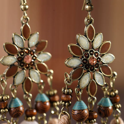 Bohemian Flower Wooden Beads Tassel Earrings